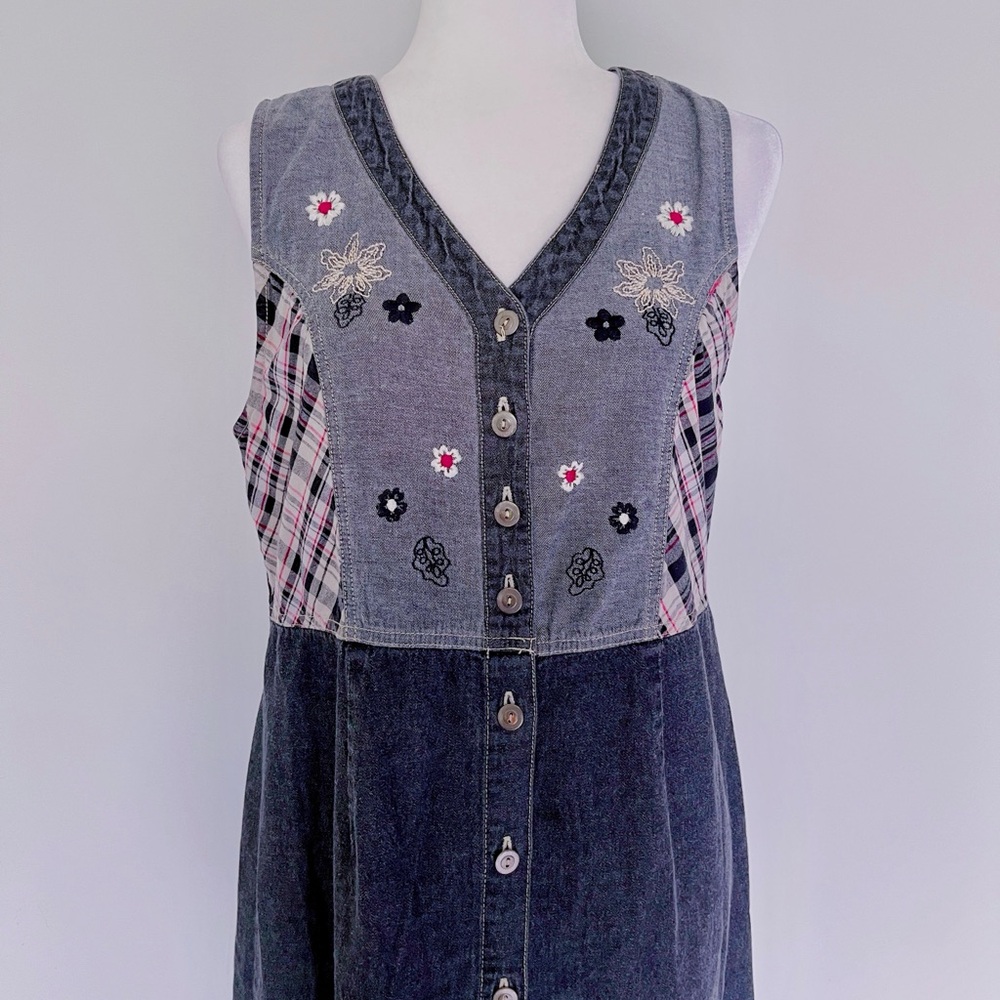 Vintage Black Bobbie Brooks Denim Maxi Button Down Dress / Size S